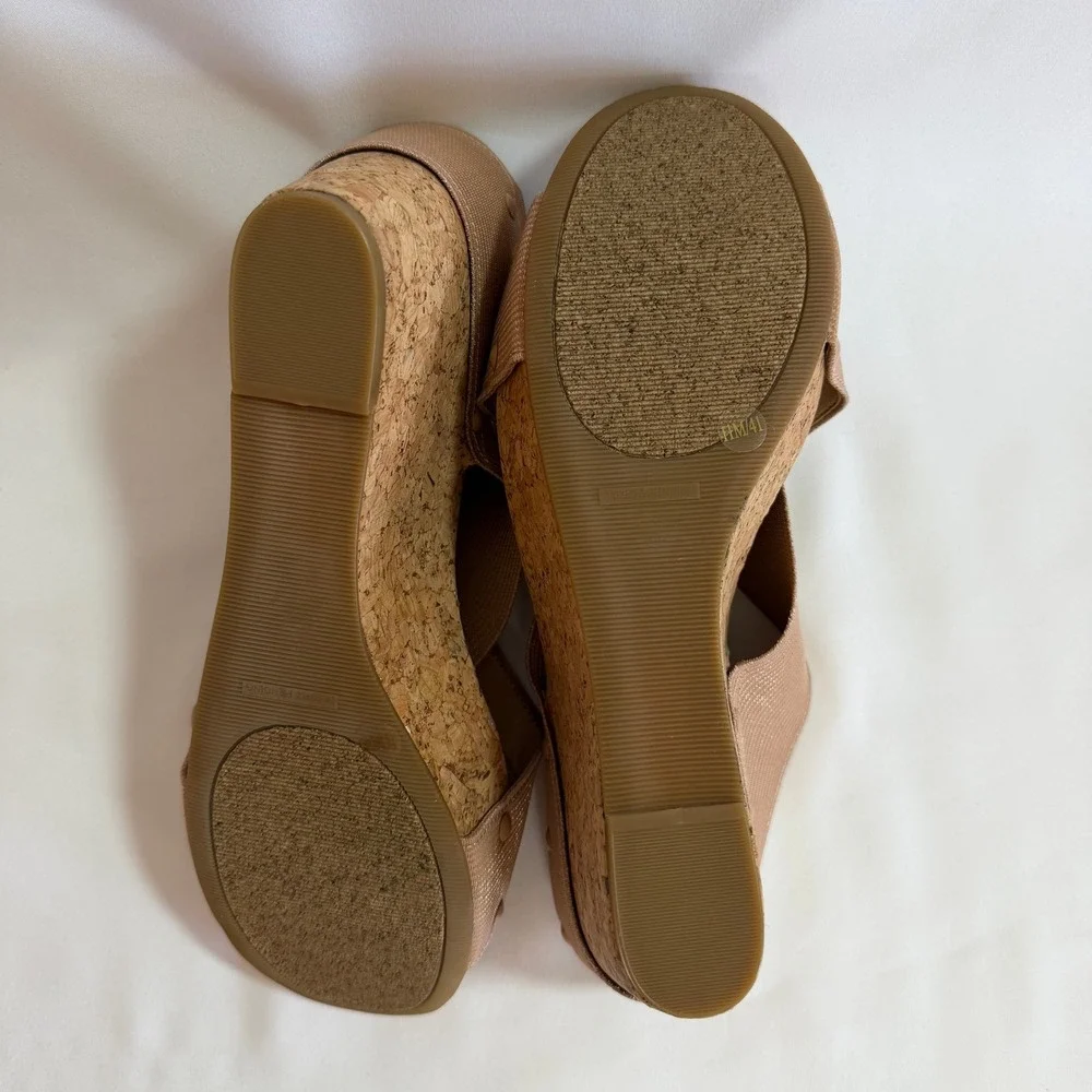 Lucky Brand Miller Shimmer Rose Gold Elastic Criss Cross Cork Wedge Sandals 11